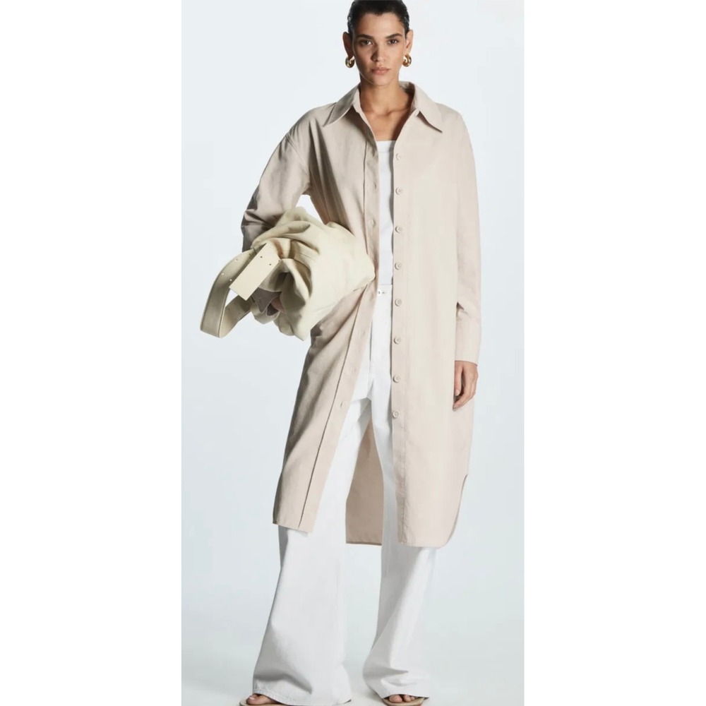 COS‎ Cream Corduroy Button-Front Shirt Dress Minimalist Cotton Capsule Fall US 4 - Picture 2 of 8